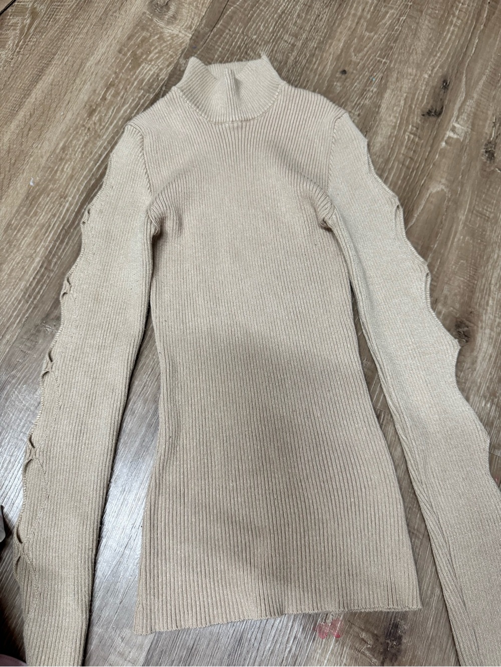 American Eagle Outfitters Ribbed Mock Neck Sweater in Tan